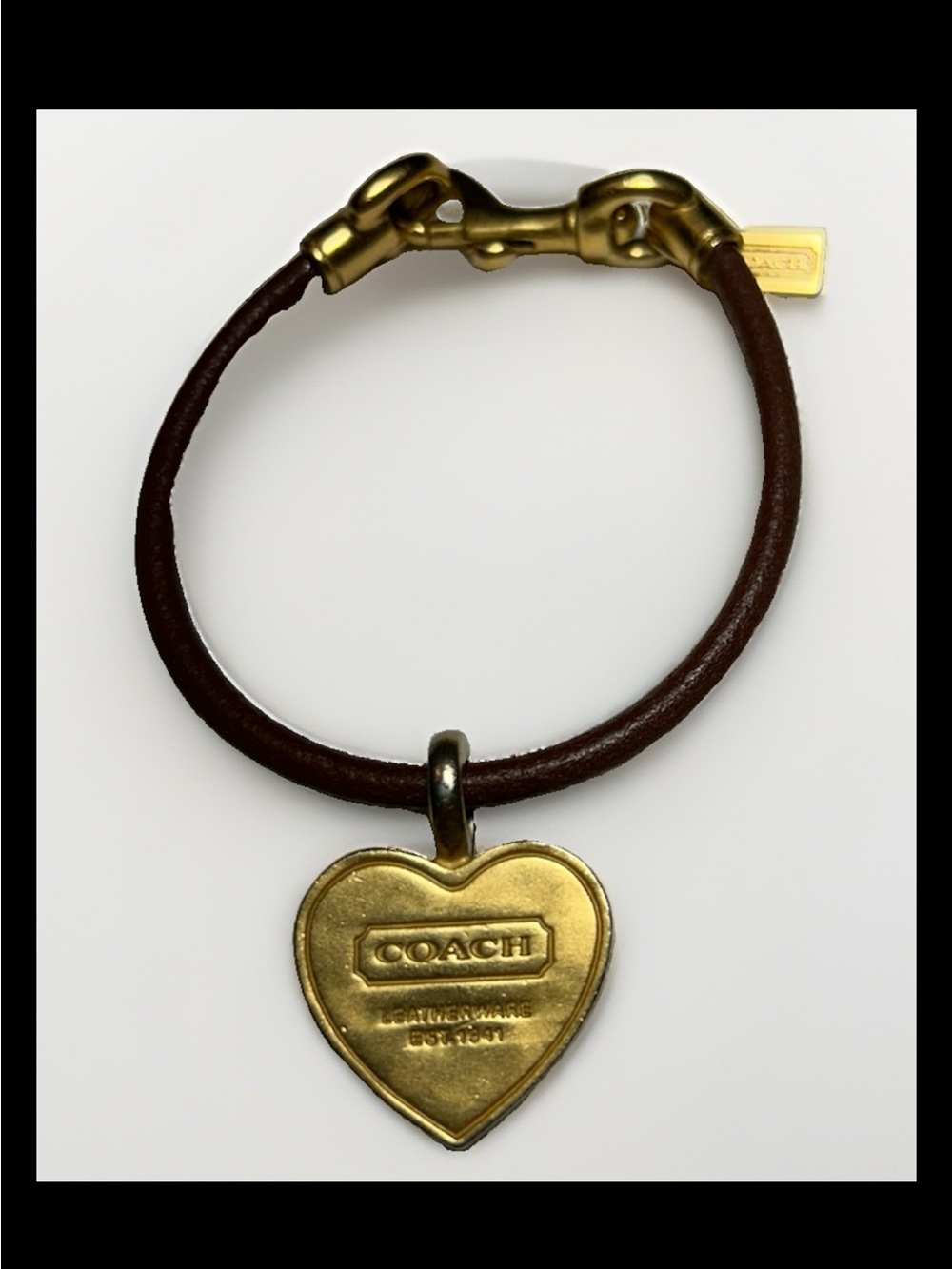 Coach Brass “Leatherware Est. 1941” Heart Charm Leather Cord Bracelet RARE-1998